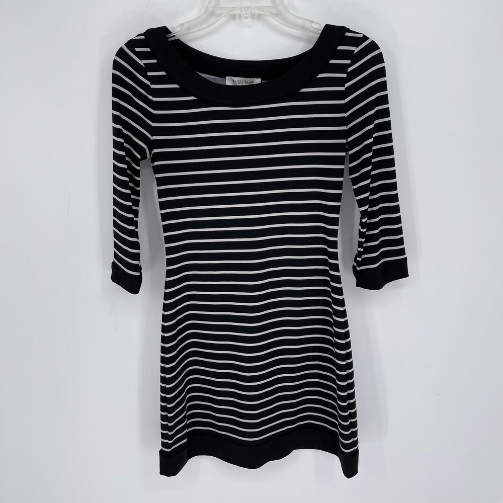White House Black Market Women's Black Stripe 3/4 Sleeve T-Shirt Dress Size XXS